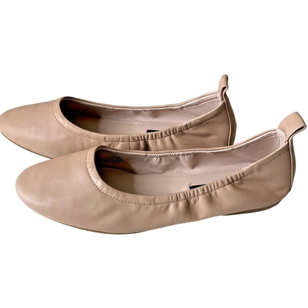 Nine West Leather Slip On Greige Ballerina Preppy Round Toe Flats Cottagecore 7M - Picture 2 of 9